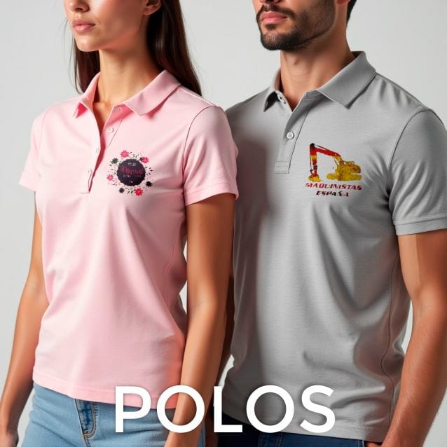 Polos de alta calidad con bordado o estampado personalizado. Perfectos para uniformes y promociones.