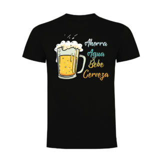 camisetas modelo ahorra agua bebe cerveza para caballero en color Negro | ropa personalizada Hitase